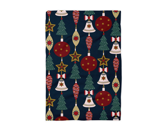 Christmas Mod Ornament Waffle Weave Tea Towel