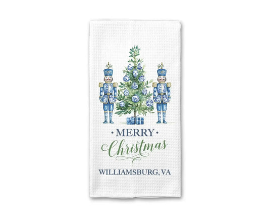 Custom Chinoiserie Nutcracker Waffle Weave Tea Towel