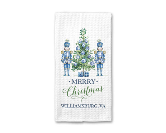 Custom Chinoiserie Nutcracker Waffle Weave Tea Towel