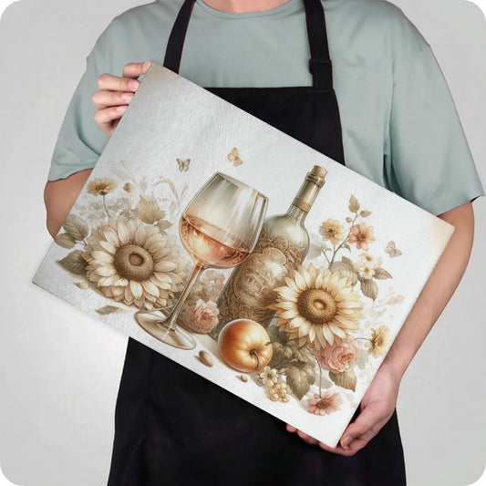 White Wine & Sunflower Tempered Glass Cutting & Serving Board