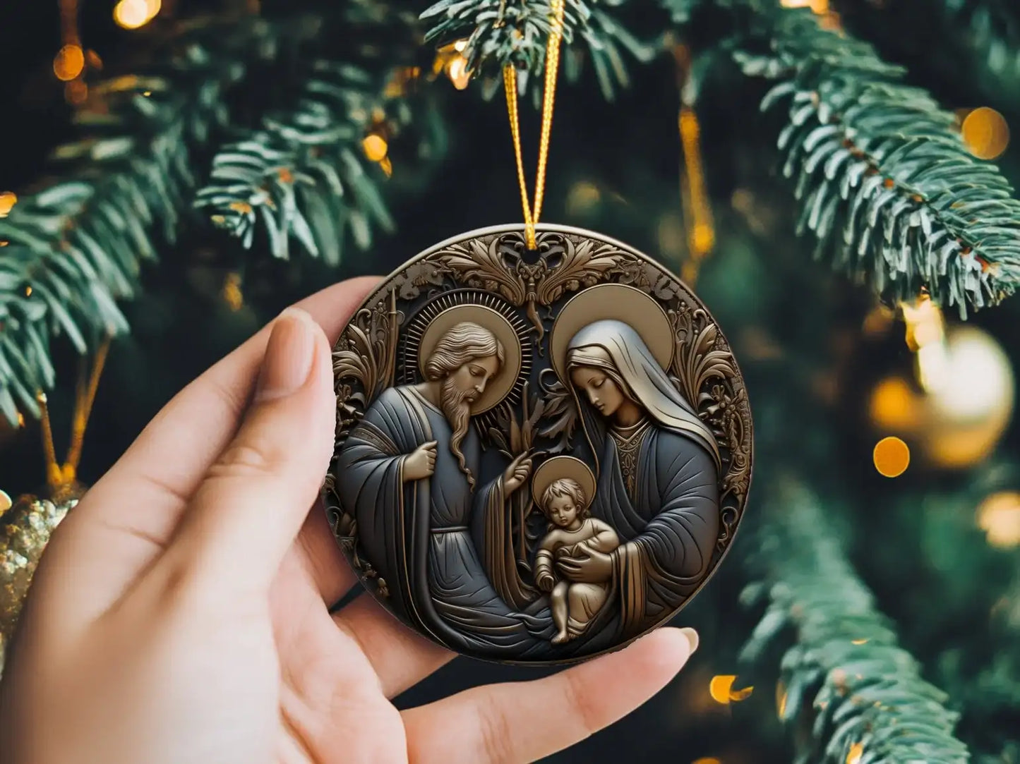 Holy Family Ceramic Disc Ornament