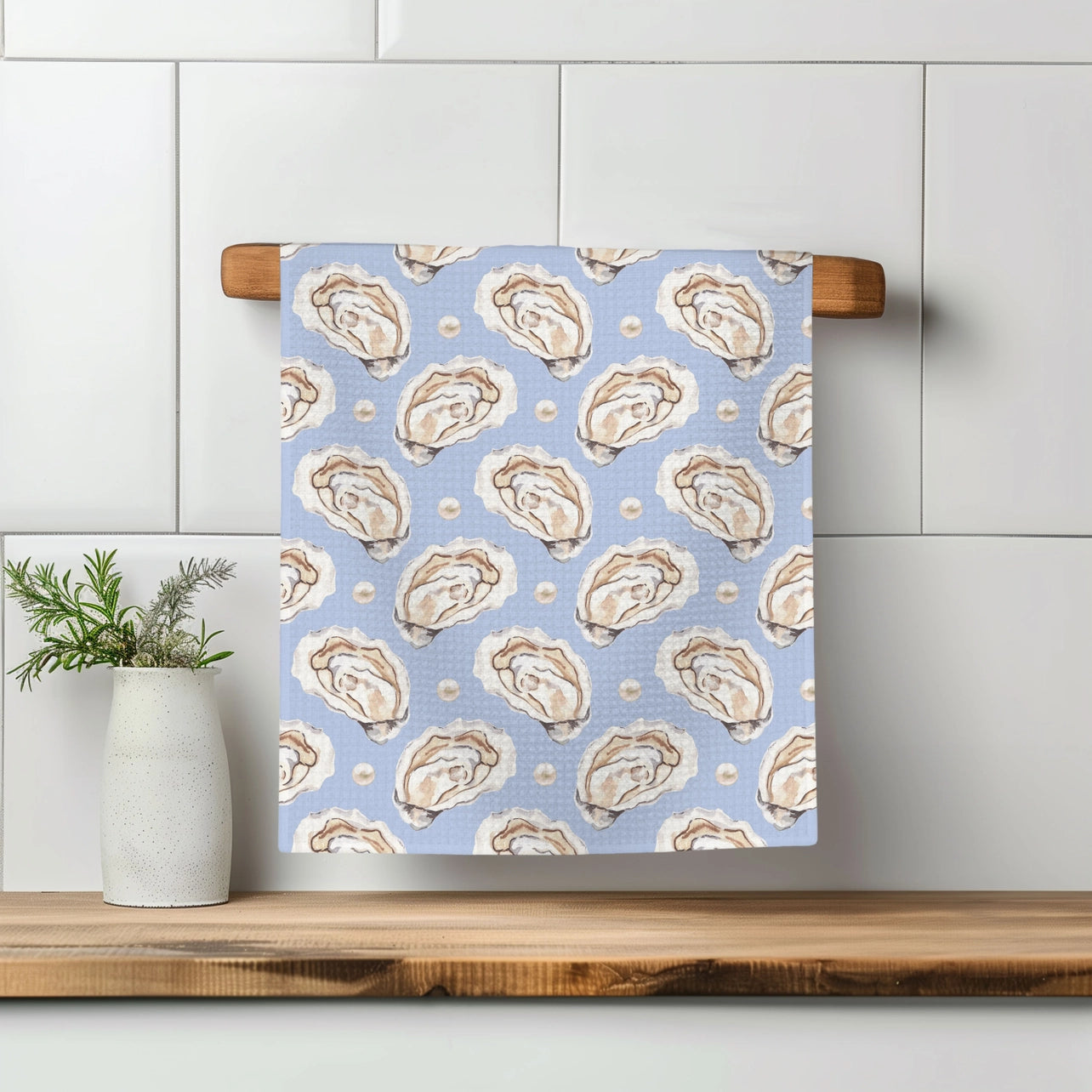 Oyster Shell Nautical Waffle Weave Tea Towel