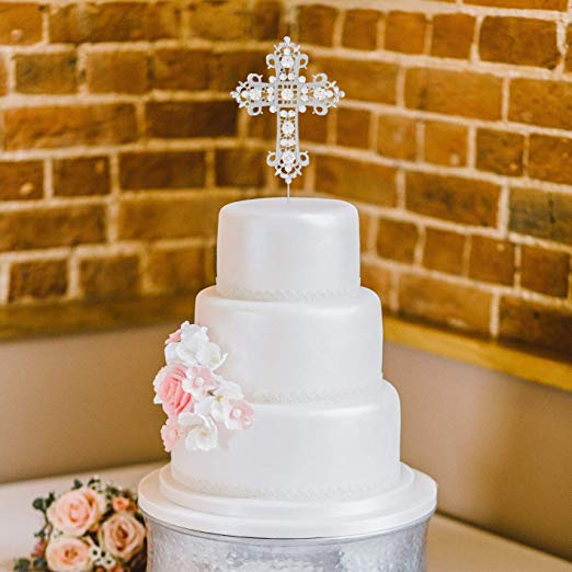 Silver Crystal Cross Cake Topper - NY Gift Boutique