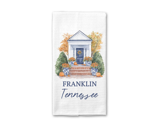 Custom City State Fall Chinoiserie Pumpkin Waffle Weave Tea Towel