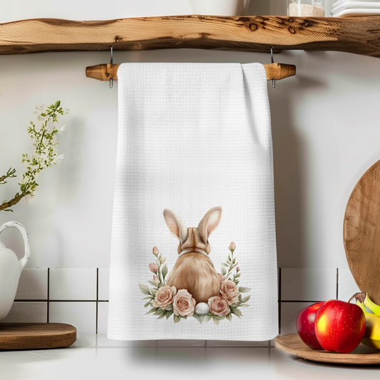 Floral Bunny Microfiber Waffle Towel - PreOrder