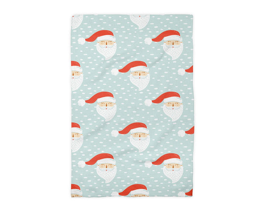 Whimsical Santa Blue Waffle Weave Tea Towel