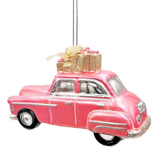 Nostalgic Pink Car Glass Christmas Ornament, Vintage Classic