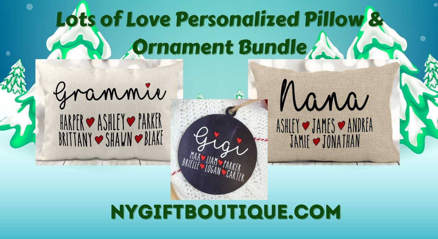Lots of Love Personalized Pillow and Ornament Bundle