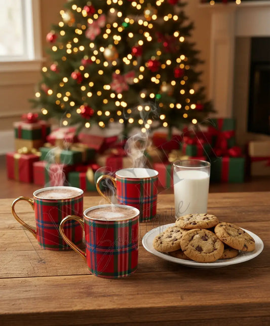 Red Tartan Holiday Mug Set of 4 Mugs