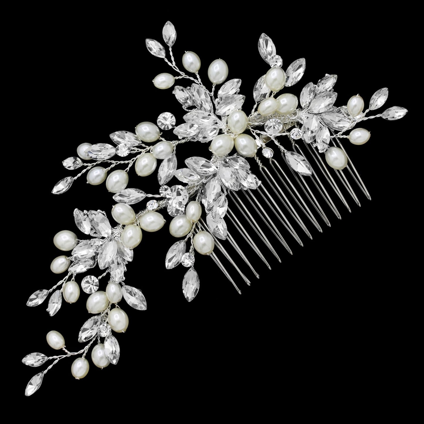 "Avery" Rhinestone & Pearls Hair Comb