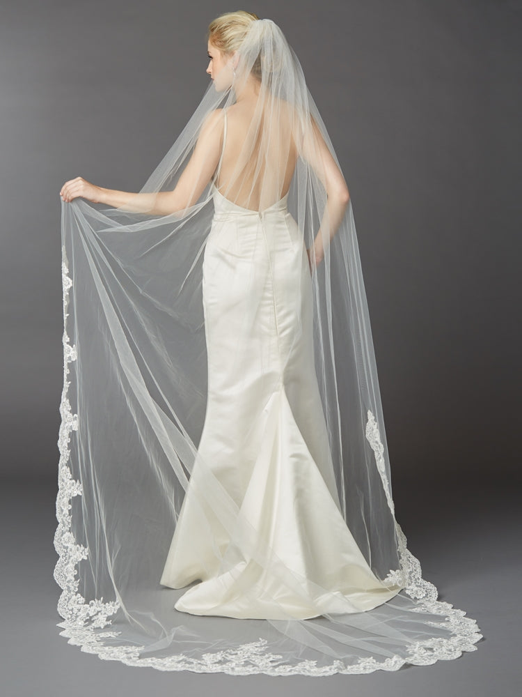 Beaded Lace Edge Single Layer Cathedral Mantilla Veil