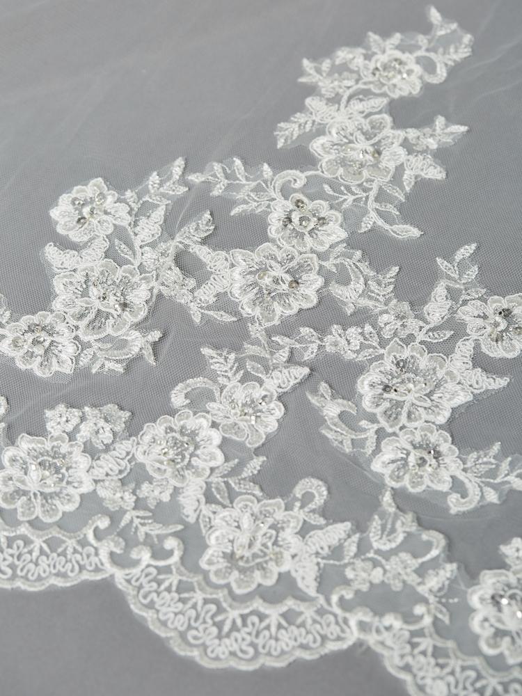 Beaded Lace Edge Single Layer Cathedral Mantilla Veil
