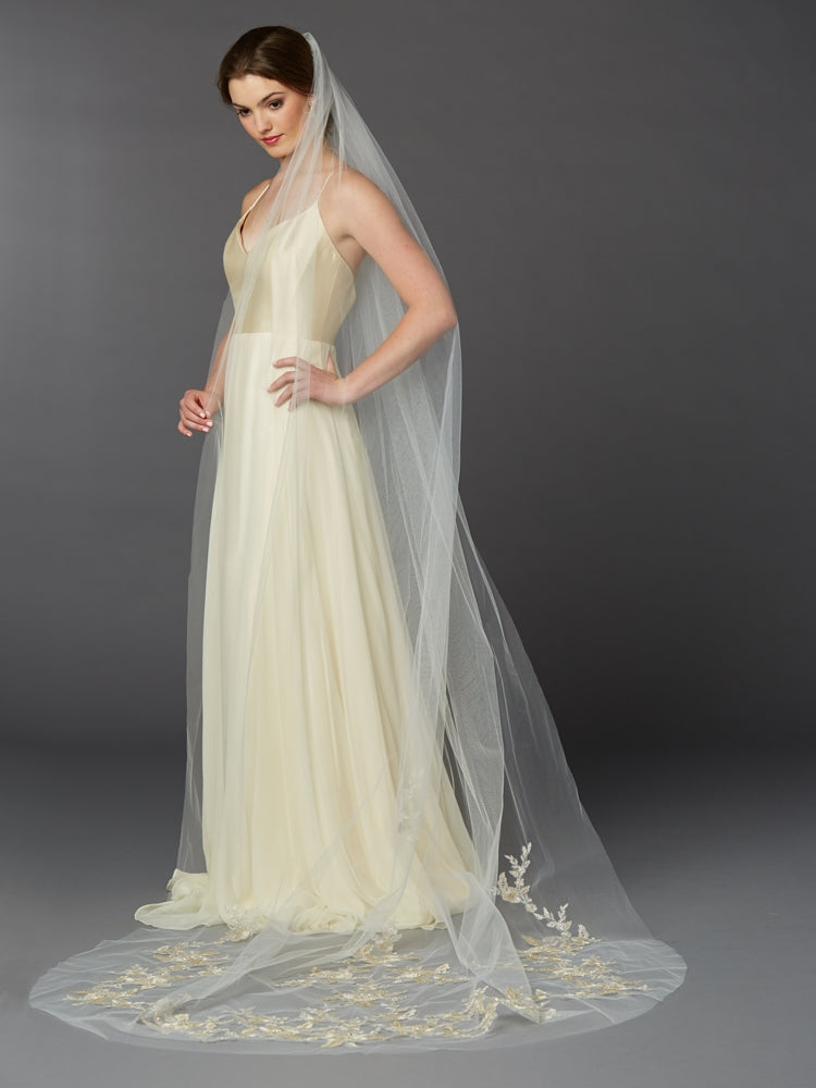 Silver and Gold Embroidered Floral Lace Cathedral Veil
