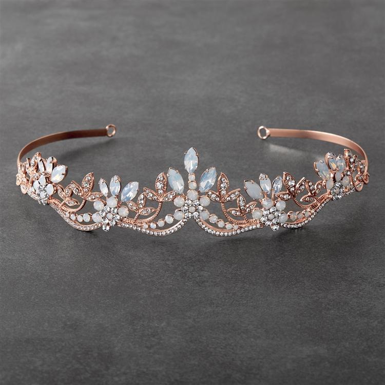 Rose Gold, Opal and Crystal Wavy Motif Tiara