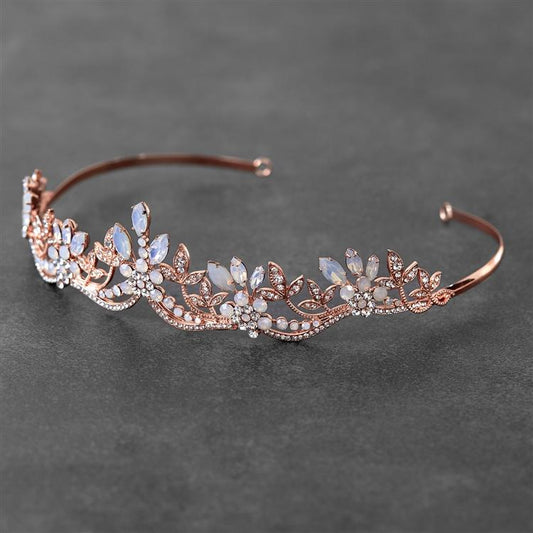 Rose Gold, Opal and Crystal Wavy Motif Tiara