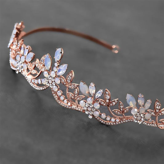 Rose Gold, Opal and Crystal Wavy Motif Tiara
