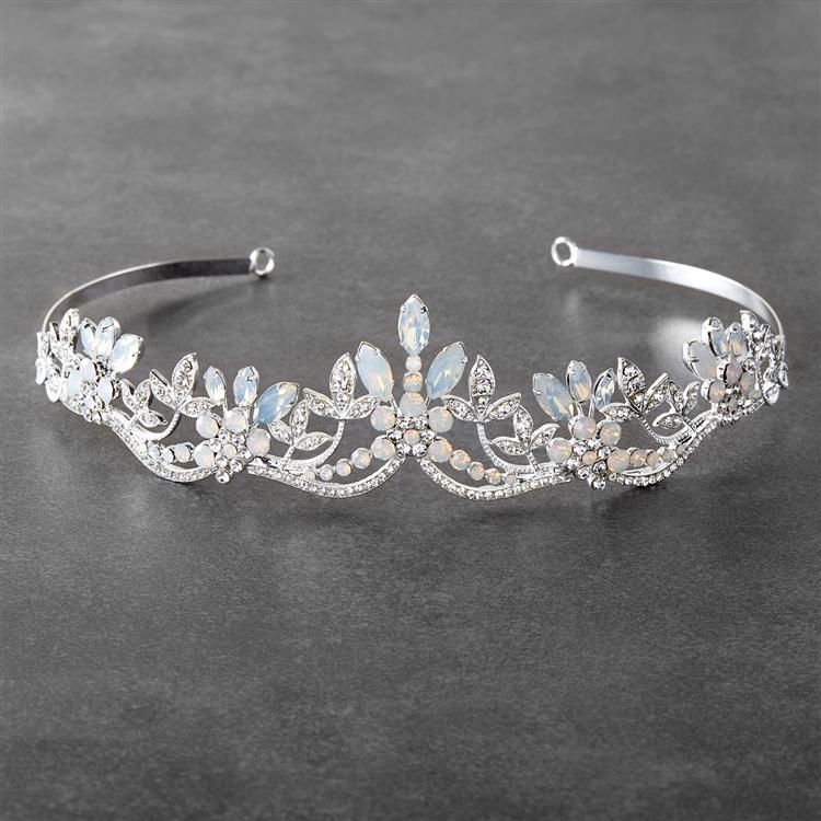 Opal and Crystal Silver Tiara with Wavy Motif