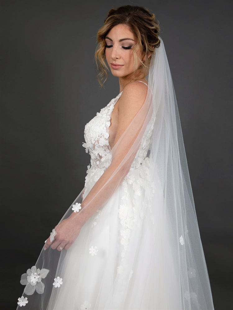 Scattered Flowers & Crystals 108" x 90" Ivory Cathedral Veil