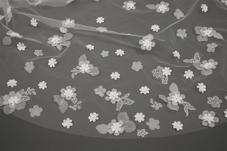 Scattered Flowers & Crystals 108" x 90" Ivory Cathedral Veil