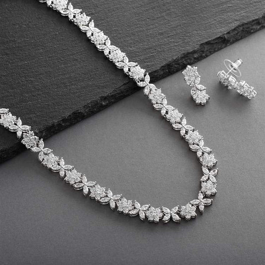 CZ Bridal Necklace with CZ Marquis Flowers
