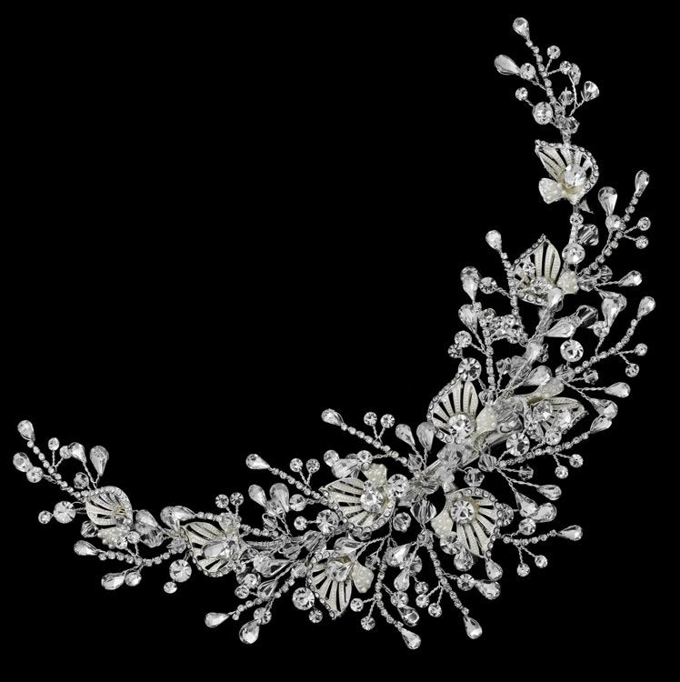 "Cora" Silver Rhinestone, Pearl & Crystal Hair Clip