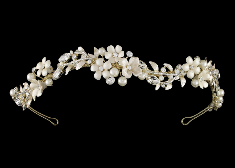 Beautiful Bridal Head Band with Floral motif with pearls and rhinestones Floral motif, Pearls and Rhinestone Head Band