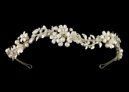 Beautiful Bridal Head Band with Floral motif with pearls and rhinestones Floral motif, Pearls and Rhinestone Head Band