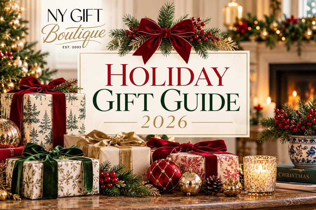 NY Gift Boutique Holiday Gift Guide 2026 featuring elegant Christmas gifts, festive decorations and holiday gift ideas