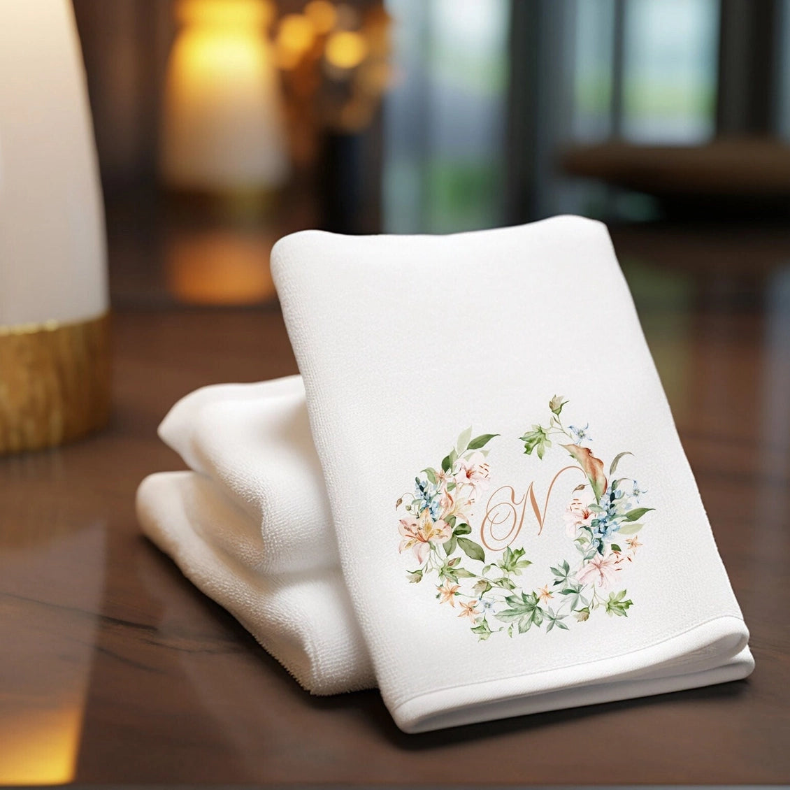 Monogram Day Lily Wreath Fingertip Towel