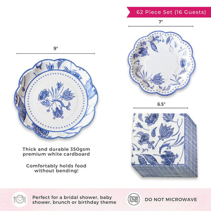 Blue Willow 62 Piece Party Tableware Set (16 guests)