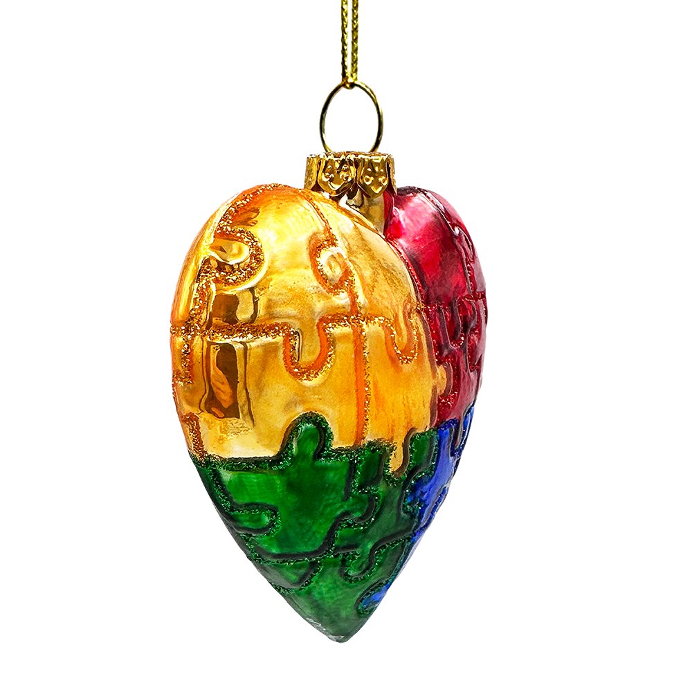 Autism Heart Puzzle Glass Christmas Ornament
