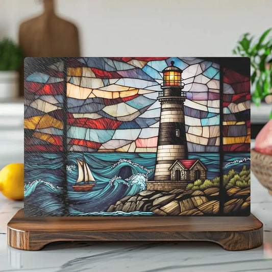 Lighthouse Scene Tempered Glass Cutting & Serving Board