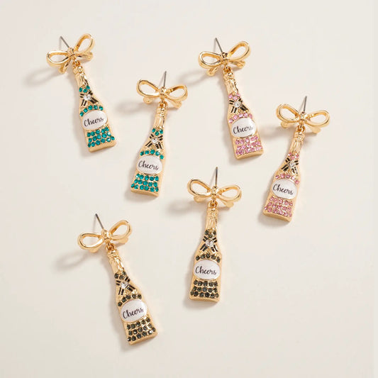 Cheers Champagne Rhinestone Bow Post Earrings