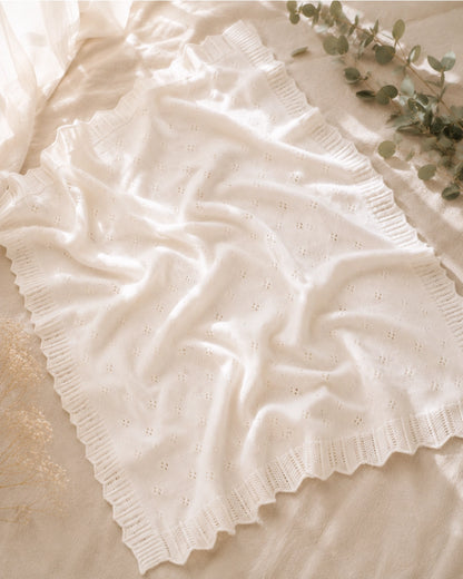 Dove White Classic Pointelle Knit Organic Blanket