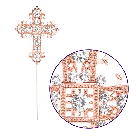 Rose Gold Fancy Crystal Cross Cake Topper