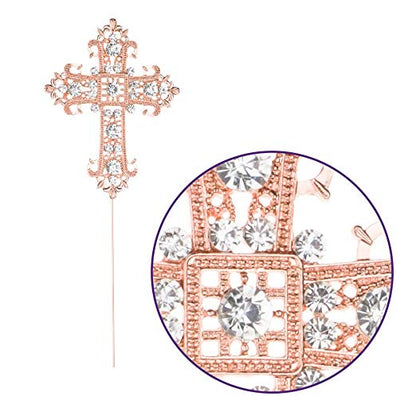 Rose Gold Fancy Crystal Cross Cake Topper