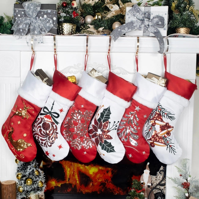 Silver Sequin Snowflake Christmas Stocking