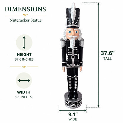 37 Inch Black and Silver Christmas Nutcracker— Haute Decor