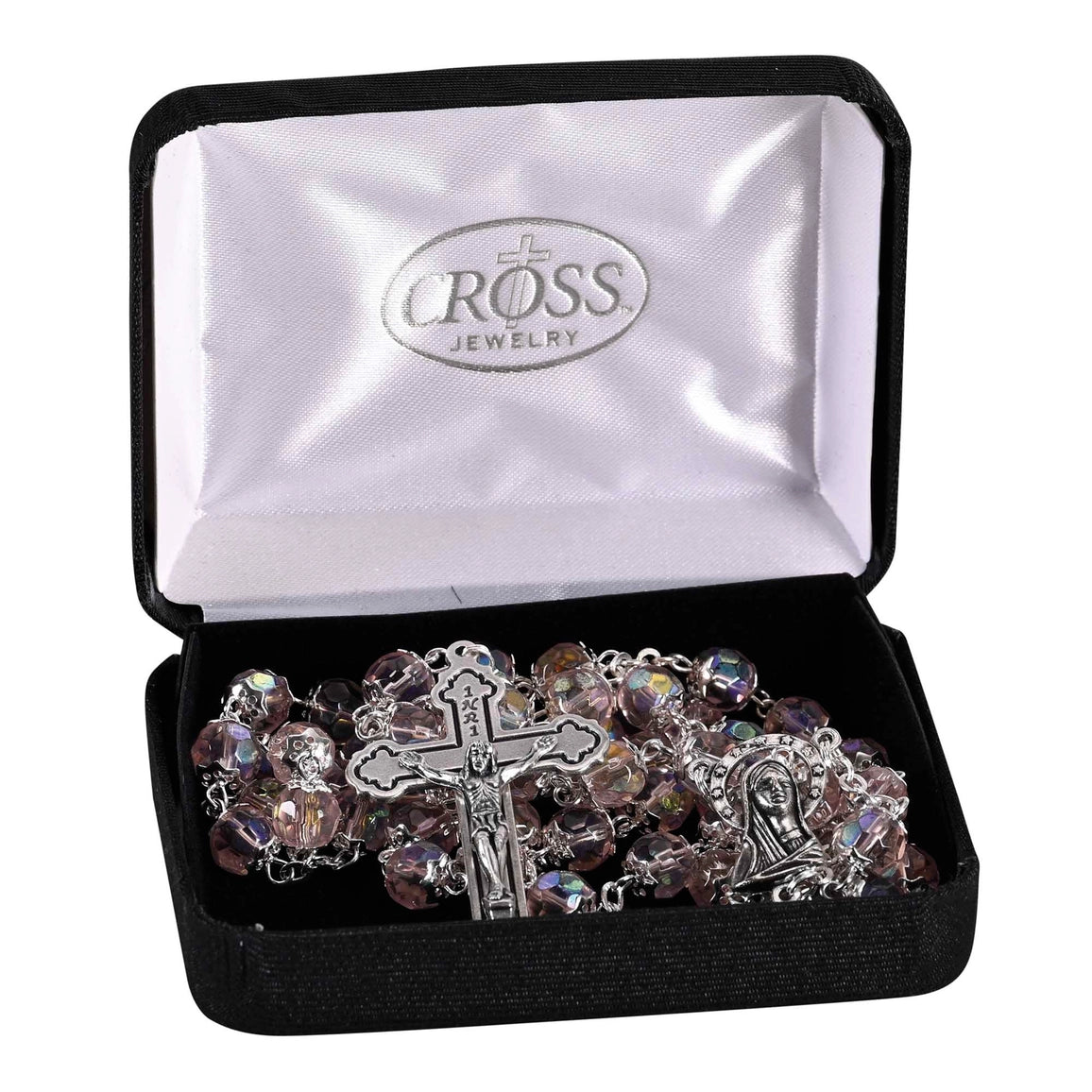 Rosary Pink Aurora Borealis Bead 21"L - NY Gift Boutique