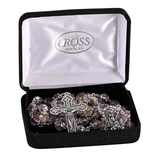 Rosary Pink Aurora Borealis Bead 21"L - NY Gift Boutique