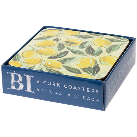 Painterly Lemons Cork Coasters