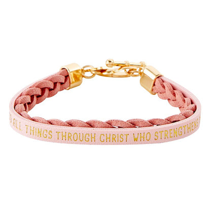 Wrapped in Love Philippians 4:13 - Pink Braided Bracelet