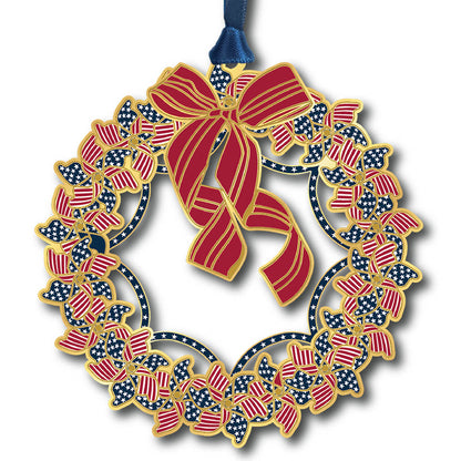 Patriotic Wreath Brass Ornament
