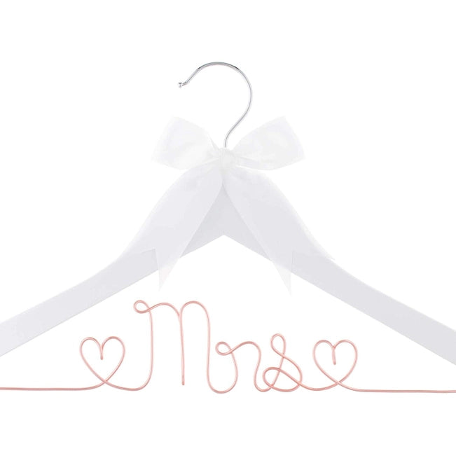 Mrs Wedding Dress Hanger - White with Rose Gold Wire