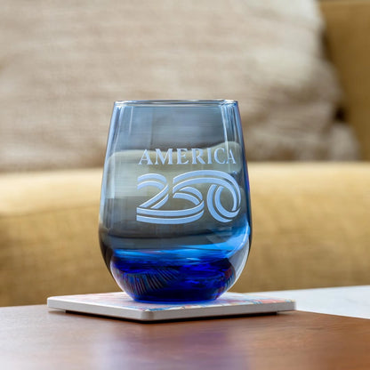 America250™ 15oz Blue Stemless Wine Glass | Set of 12