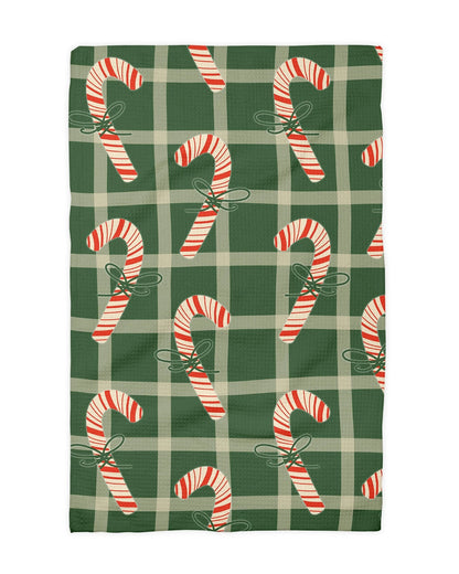 Retro Christmas Candy Cane Waffle Weave Tea Towel