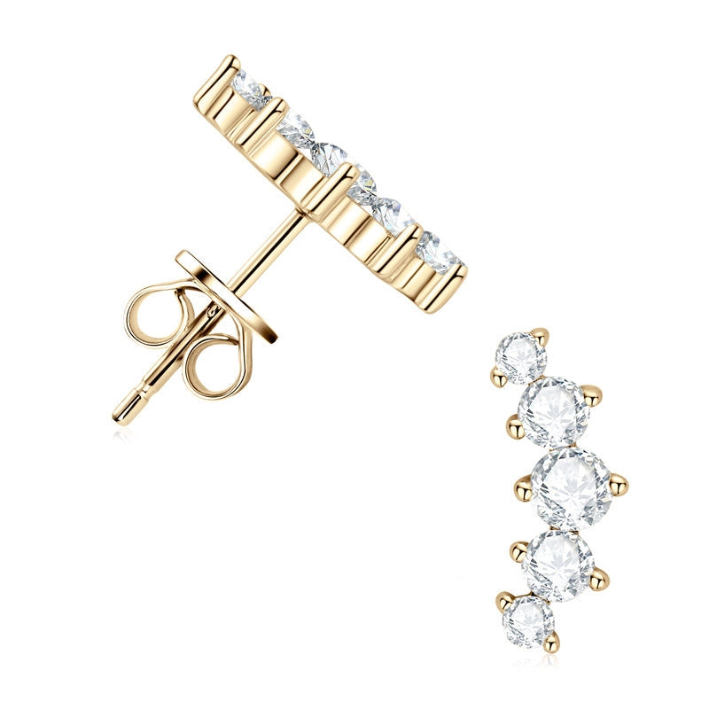 Moissanite Climber Stud Earrings in 925 Sterling Silver