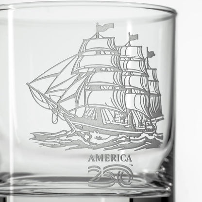 America250™ Tall Ship 3 Pc Set | Whiskey Decanter and Rocks Glasses