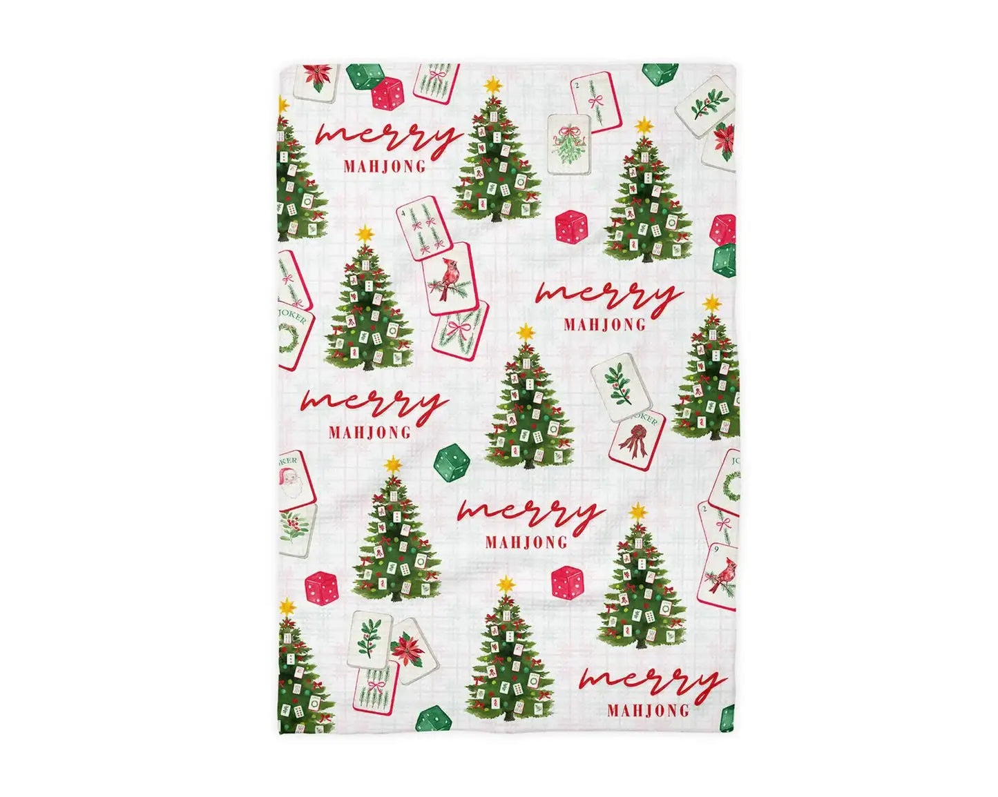 Mahjong Christmas Kitchen Waffle Weave Towel
