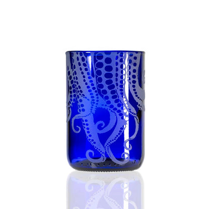 Upcycled Oscar Octopus 12oz Blue Repurposed Tumbler Set of 4
